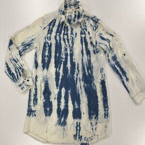 Women's JOH Size Small Shift Dress/Shirt Roll Tab Sleeves Tie Dye Denim Blue